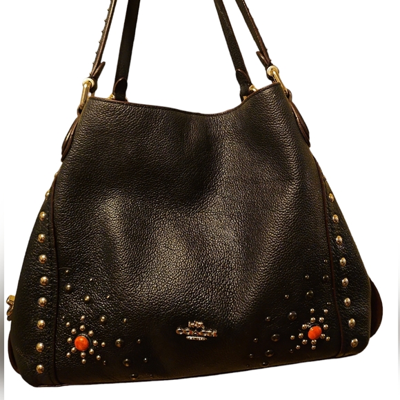 - COACH black pebble leather with red and silver bullets. Hobo 3 huge pock… - Picture 2 of 13